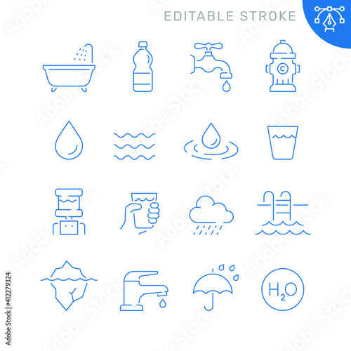 Water related icons. Editable stroke. Thin vector icon set
