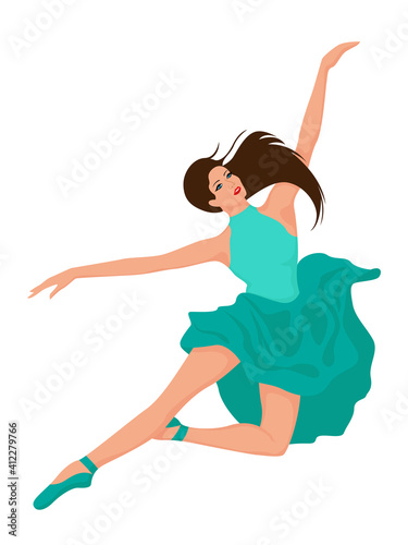 Woman dancer in turquoise dress