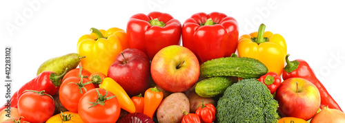 Composition of ripe vegetables and fruits isolated on white
