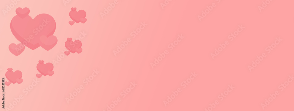 Beautiful illustration of pink hearts on a pink gradient. Can be used as a greeting card for the holidays. Happy Valentine's Day. Template for advertising your product. 