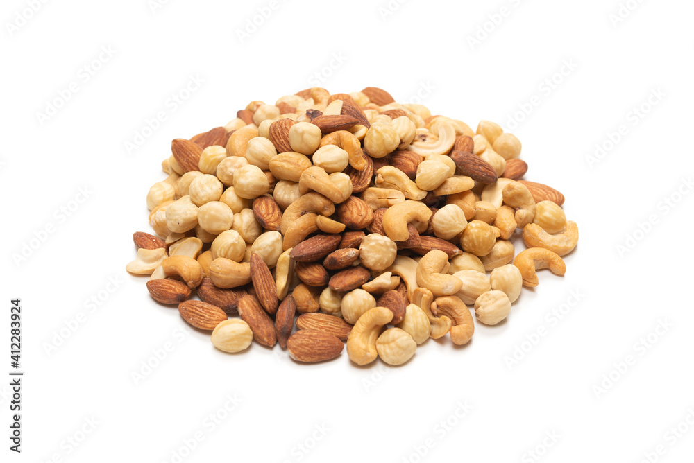 Mix of nuts isolated on white background. Top view. Mix of nuts isolated on white background. Top view.