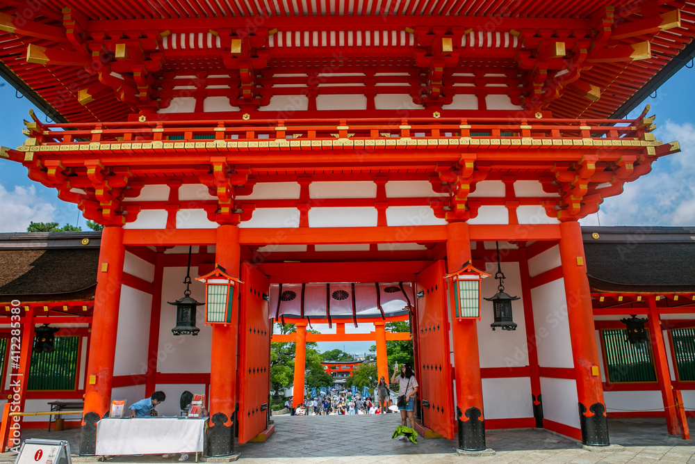 The main gate of a shinto temple in Kyoto, Japan.