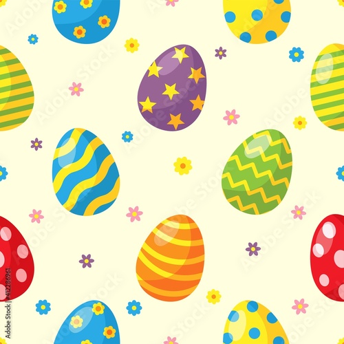 happy easter day eggs seamless pattern on cream background. illustration vector.