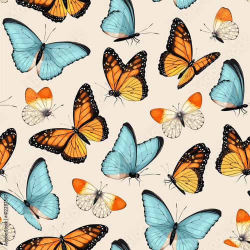 Vector pattern with high detailed tropic butterfly