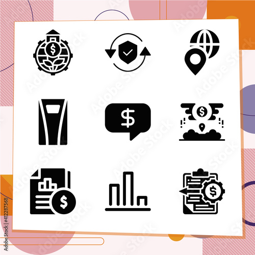 Simple set of 9 icons related to budgetary