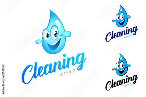 Water cartoon character, drop. Services of the company for cleaning premises, deep dry cleaning of furniture. Sign, symbol 