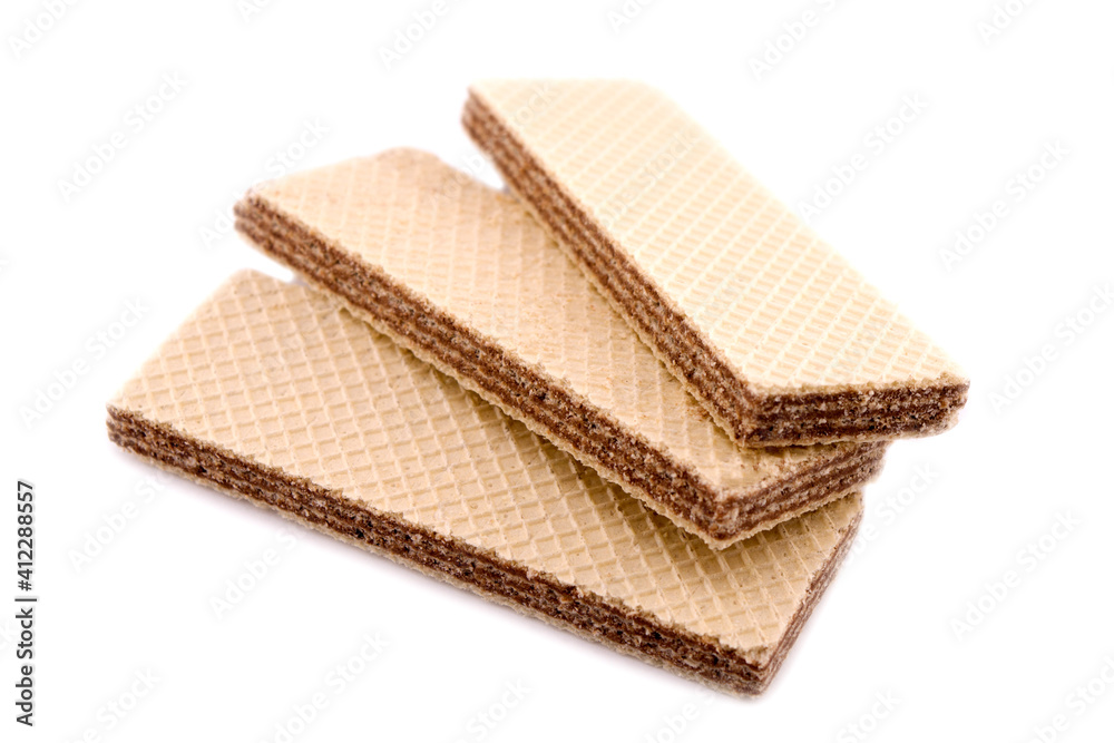 Wafers with chocolate filling on a white background. Wafers with chocolate filling on a white background.
