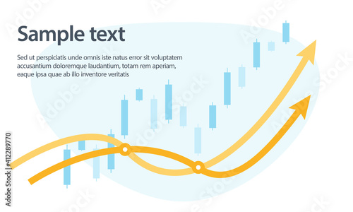 A light and stylish chart of rising trades and 2 orange upward arrows with space for text.