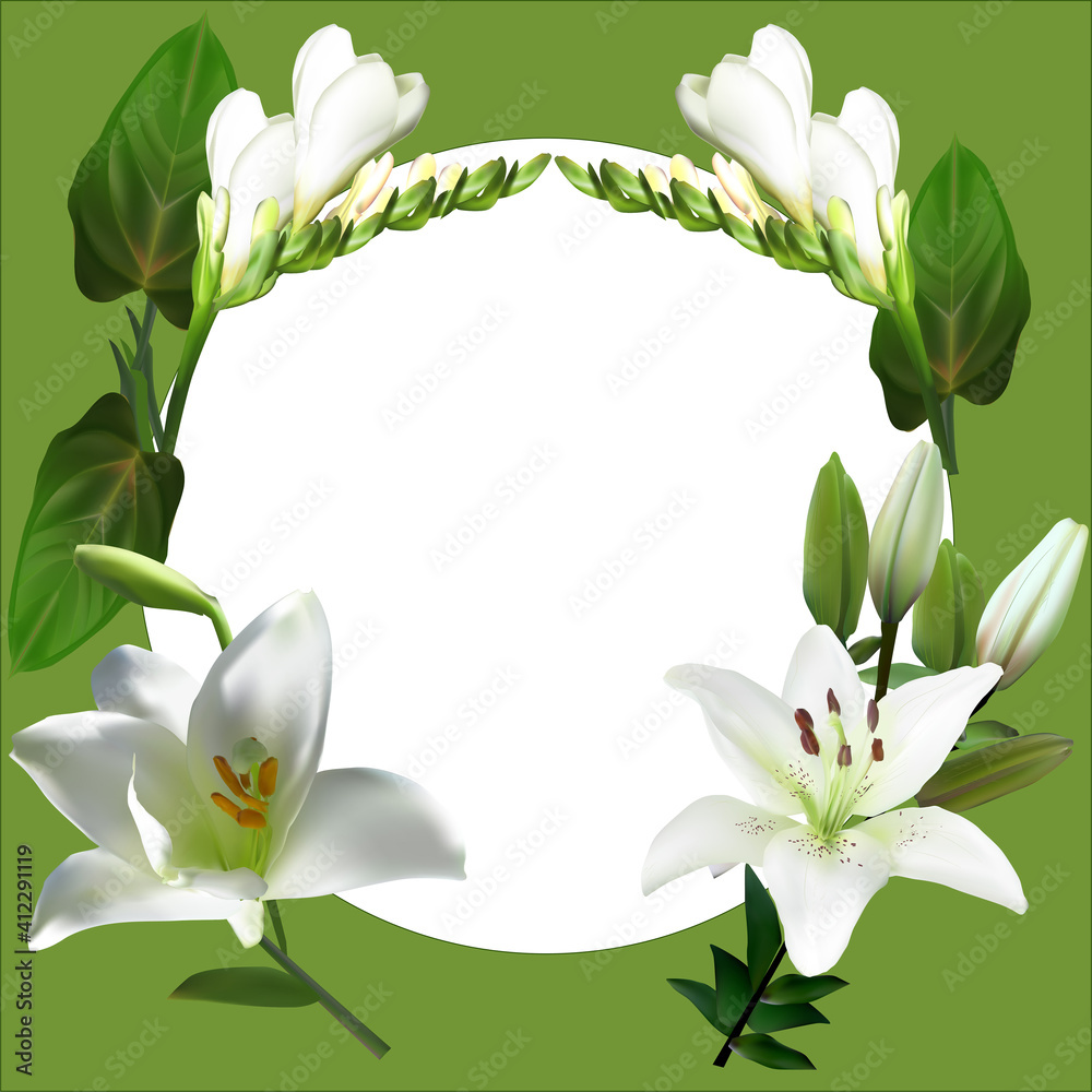 light lily flowers in green circle