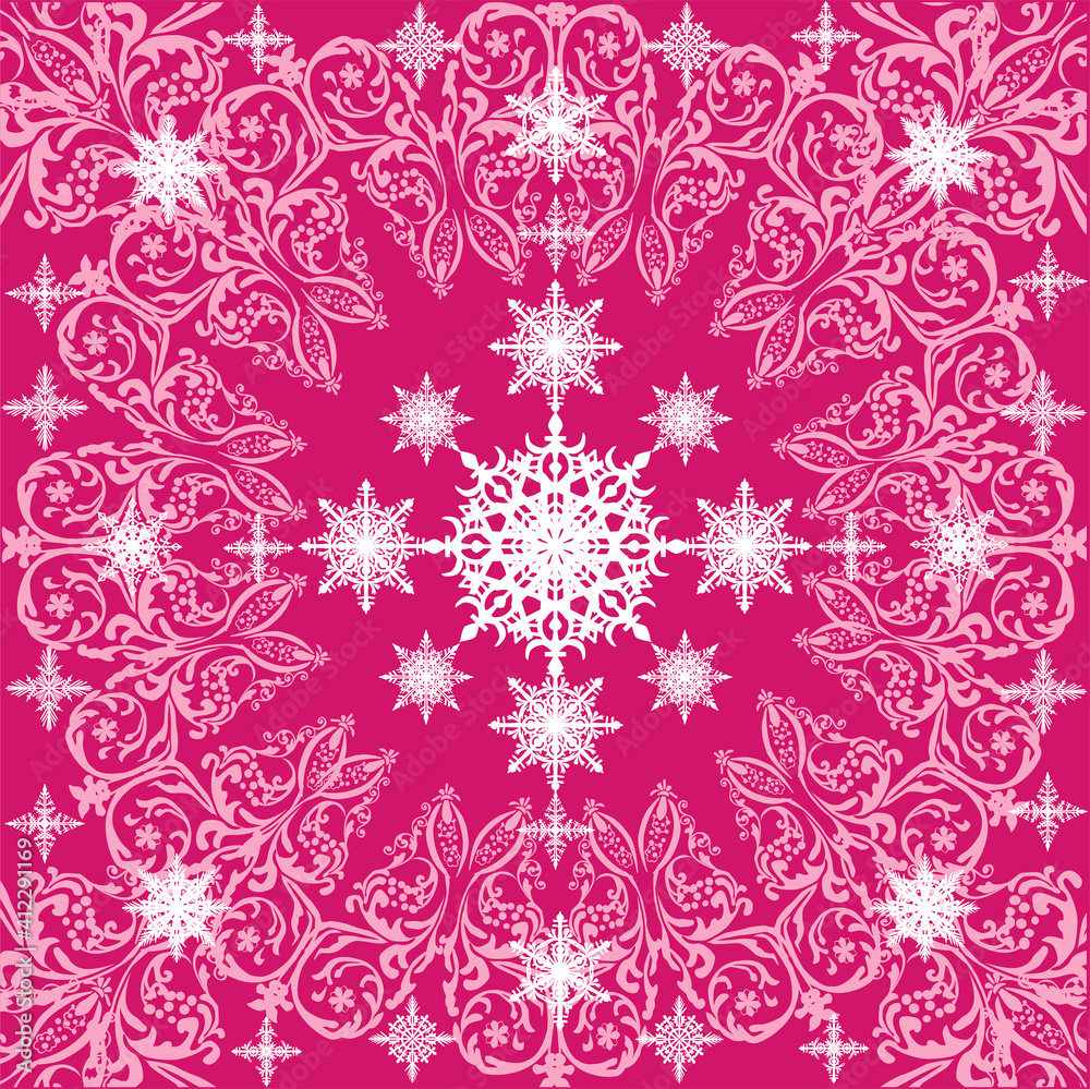 pink background with snowflake design