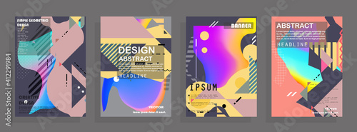 Modern abstract covers set, Modern colorful wave liquid flow poster. Cool gradient shapes composition, vector covers design.