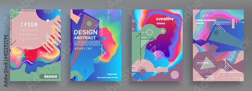 Modern abstract covers set, Modern colorful wave liquid flow poster. Cool gradient shapes composition, vector covers design.