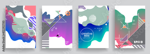 Modern abstract covers set, Modern colorful wave liquid flow poster. Cool gradient shapes composition, vector covers design.