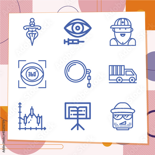 Simple set of 9 icons related to screening
