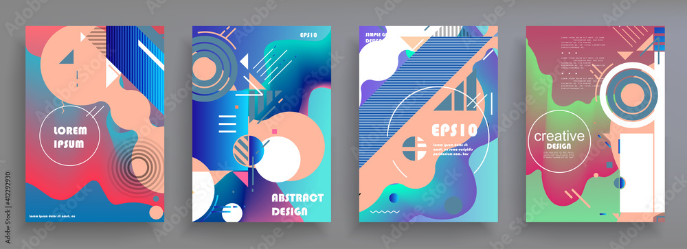 Modern abstract covers set, Modern colorful wave liquid flow poster. Cool gradient shapes composition, vector covers design.