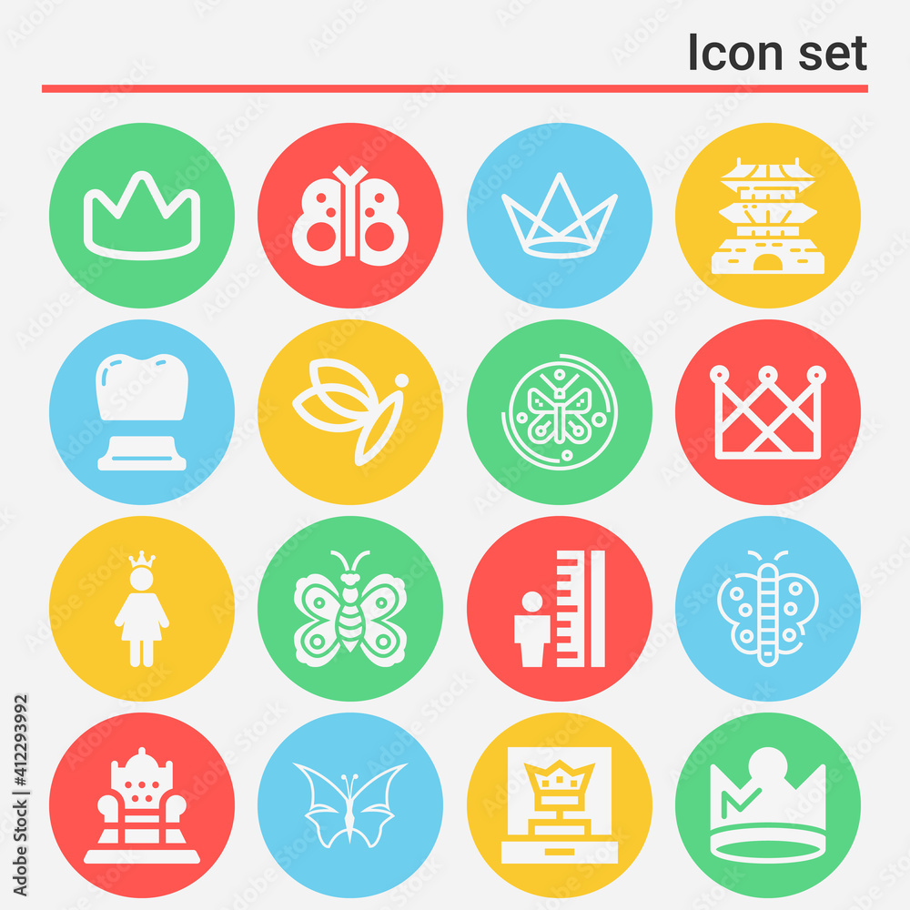 Fototapeta premium 16 pack of monarch filled web icons set