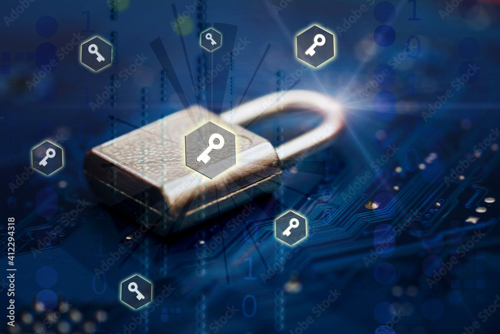 Closed security lock on digital technology background. Business, Cyber Security, unauthorized access, web technology, internet and networking concept. Selective soft focus. Closed security lock on digital technology background. Business, Cyber Security, unauthorized access, web technology, internet and networking concept. Selective soft focus.