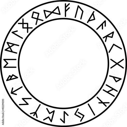 vector line Elder Futhark runic circle, celtic alphabet letters wheel