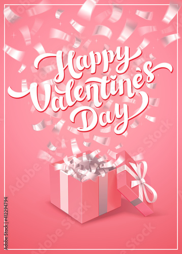 Happy Valentine's day pink greeting card - love day vector card or poster wit...