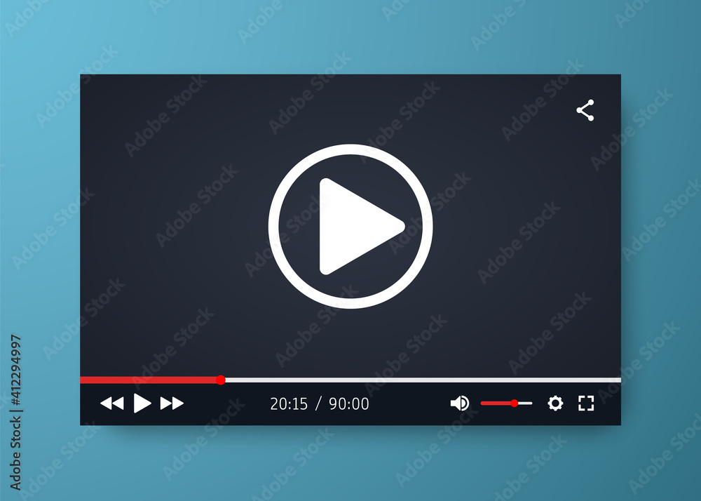 Video player template for web or mobile apps. Vector illustration