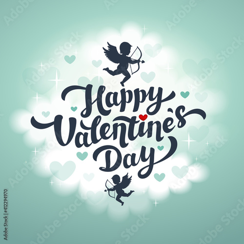 Happy Valentine s day greeting card - love day vector card or poster with cup...