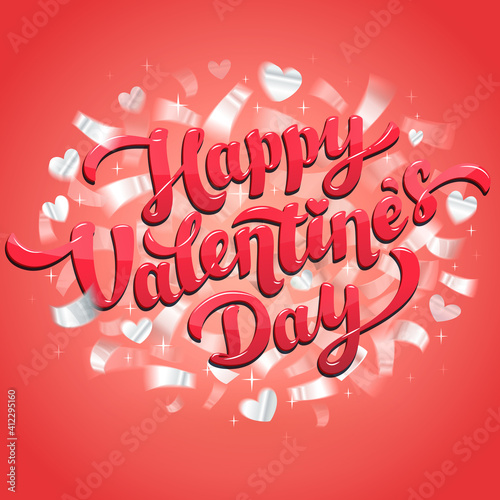 Valentine's day greeting card - pink love day vector card with Happy valentin...