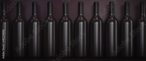Alcohol topics background. Row of wine bottles.