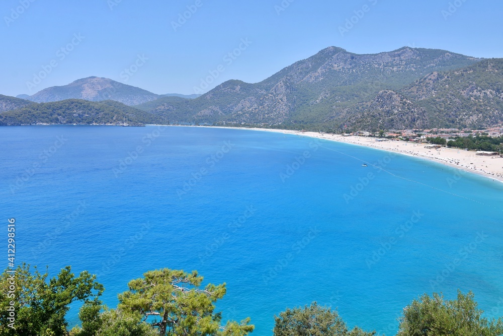 Amazing beach of the Butterfly Valley, Fethiye, Oludeniz, Mugla, Turkey. Butterfly Valley in Fethiye