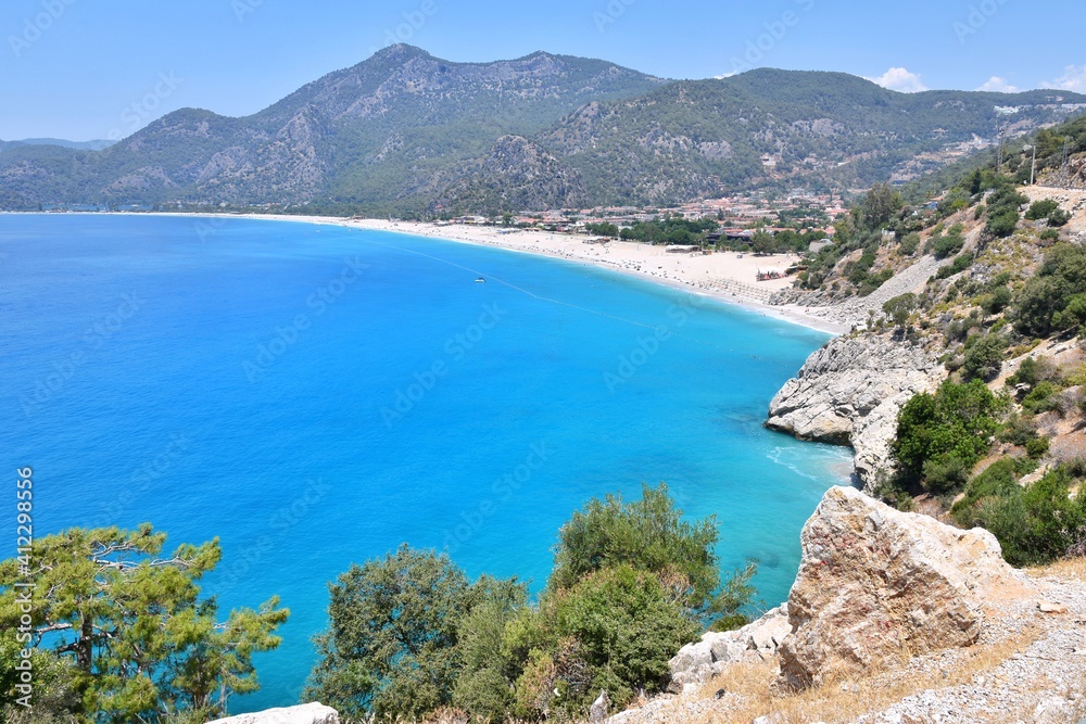 Amazing beach of the Butterfly Valley, Fethiye, Oludeniz, Mugla, Turkey. Butterfly Valley in Fethiye