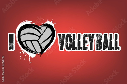 I love volleyball. Design pattern on the volleyball theme for greeting card, logo, emblem, banner, poster, flyer, badges. Vector illustration