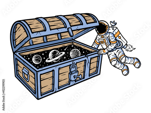Astronauts find treasure chests illustration