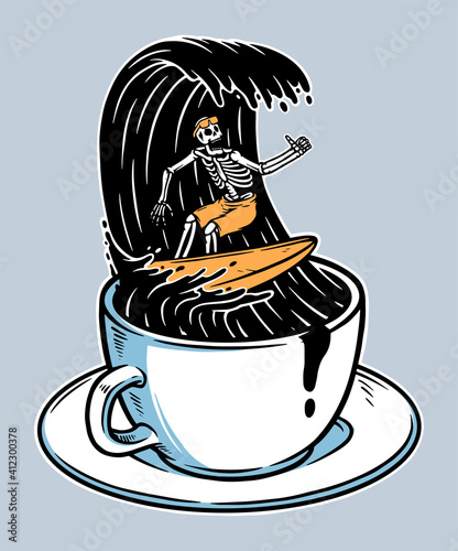 Skull surf in coffee illustration