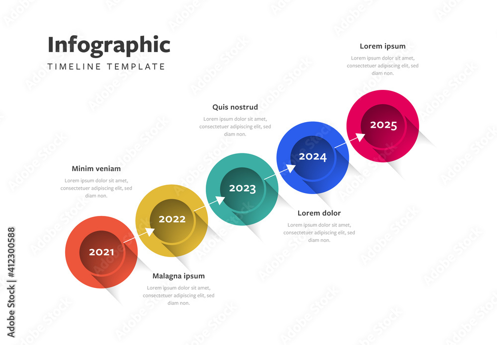 Timeline Layout with Colored Circles Design Stock Template | Adobe Stock