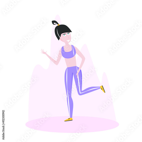 Girl Running around in Park. Healthy Lifestyle. Happy woman. Sporty Characters for training, cardio exercising, marathon, city run, summer outdoor.