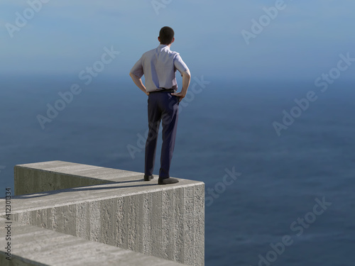 man standing on top of the wall 