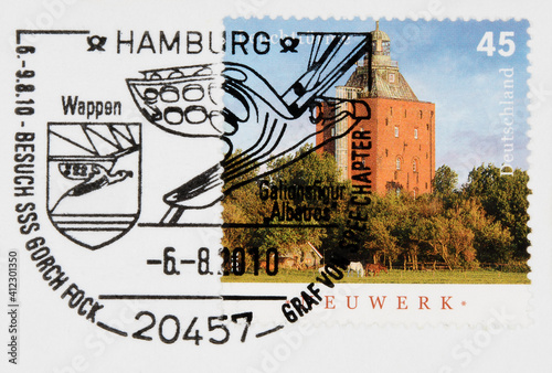 briefmarken stamp frankiert cancel gestempelt used vintage retro alt old post letter slogan werbung gorch fock besuch galionsfigur vogel bird leuchtturm lighthouse neuwerk 45 building himmel sky photo