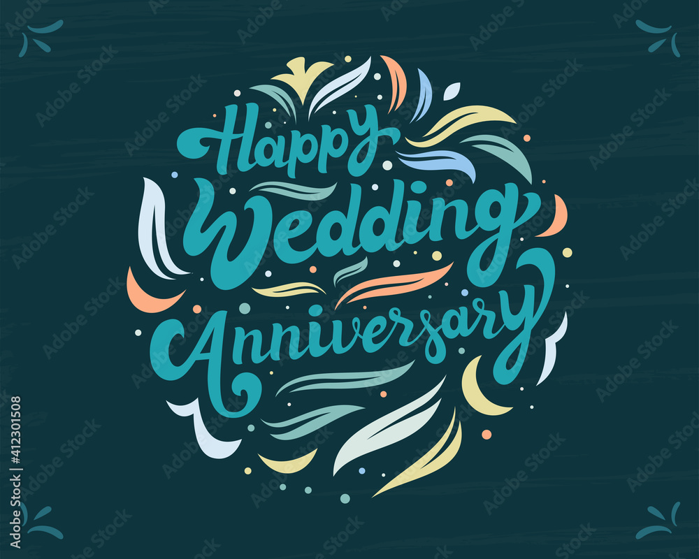 Simple happy wedding anniversary colorful Calligraphy, Lettering ...
