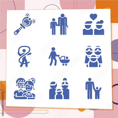 Simple set of 9 icons related to siblings