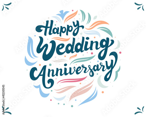 Decorative wedding anniversary greeting design with typography, lettering on white background