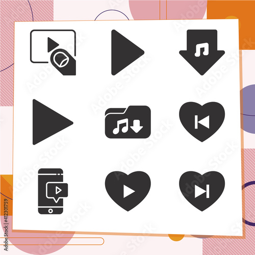 Simple set of 9 icons related to athletic game