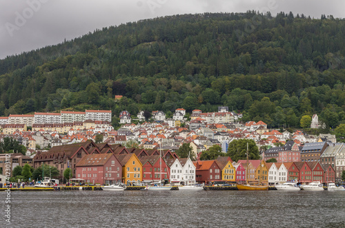 Panorama of the old town "Bryggen" in Bergen