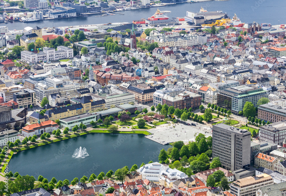 Fototapeta premium View from above at the city centre in Bergen