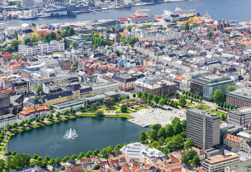 View from above at the city centre in Bergen