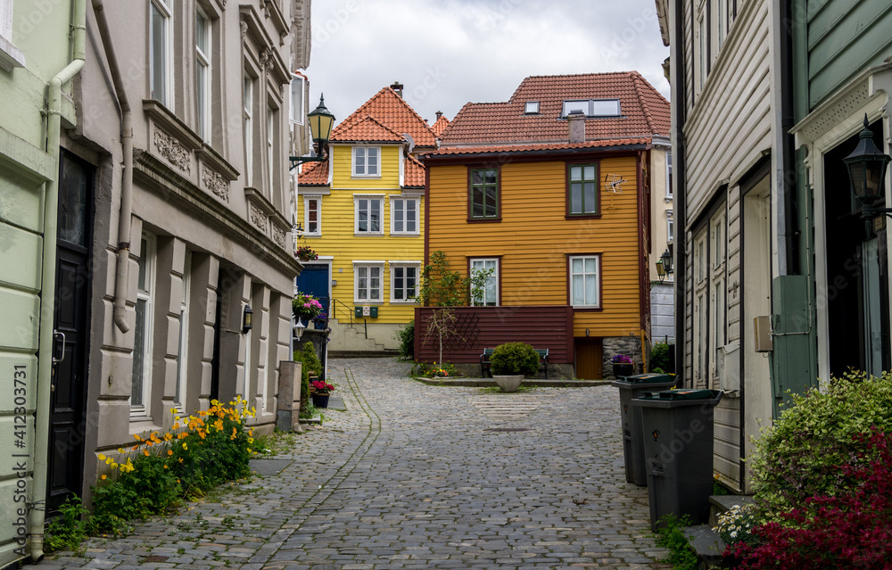 Colorful scandinavian style wooden houses in Bergen