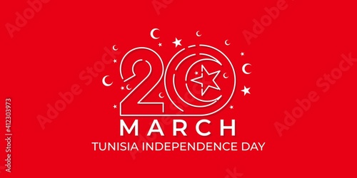 Tunisia Independence day with moon and star design. Typography number of 20 vector illustration. photo