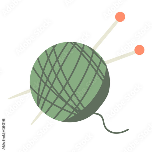 Ball of yarn and needles isolated on white background. Hugge, comfort and home collection. Vector hand drawn illustration.