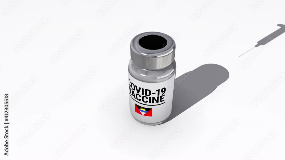 Seamless looping 3D animation of the covid-19 vaccine injection of a bottle with the flag of Antigua and Barbuda in 4K resolution Seamless looping 3D animation of the covid-19 vaccine injection of a bottle with the flag of Antigua and Barbuda in 4K resolution