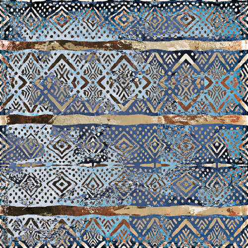 Geometric Boho Style Tribal pattern with distressed texture and effect 