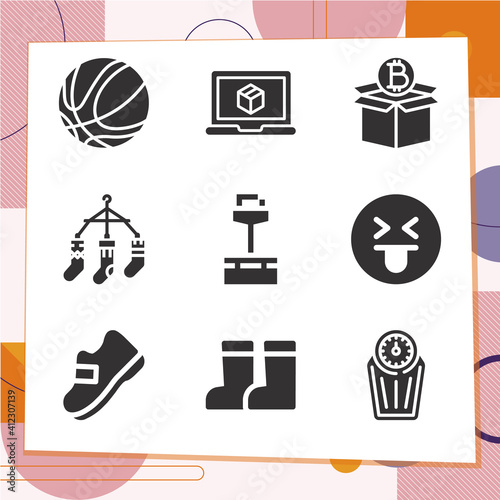 Simple set of 9 icons related to shoe