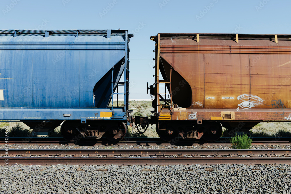 Train cars in desert, near Wendover, UT Train cars in desert, near Wendover, UT